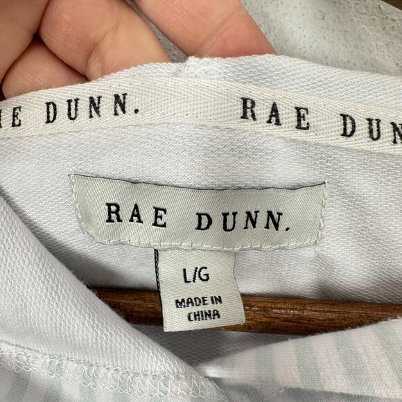 Rae Dunn Size Large Baby Blue White Striped Hooded Sweatshirt Good Vibes Camping - Picture 4 of 5